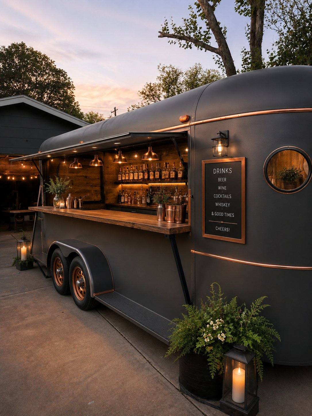 The trailer at dusk